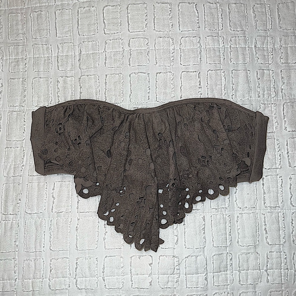 PilyQ Everything But Water Swim Suit Brown Ruffle Top
